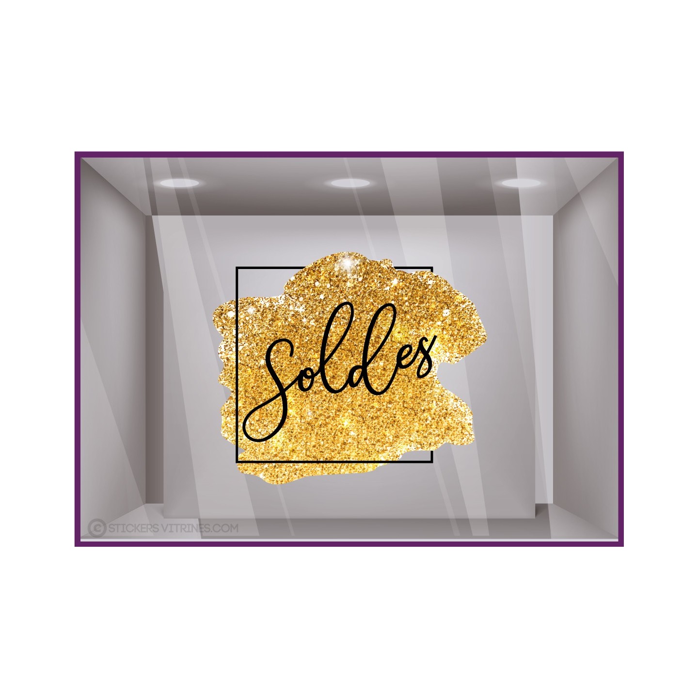 Sticker Carré Soldes Pailleté Or vitrophanie promotions signaletique vitrine magasin mode promotions enseigne mode 