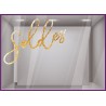 Sticker Soldes Pailleté Or vitrophanie boutique mode calicot lettrage lettre adhesive promotions vitrine decoration pourcentage