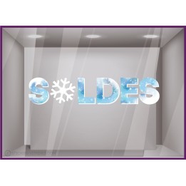 Sticker Soldes Givre vitrophanie promotions liquidation destockage hiver décoration magasin