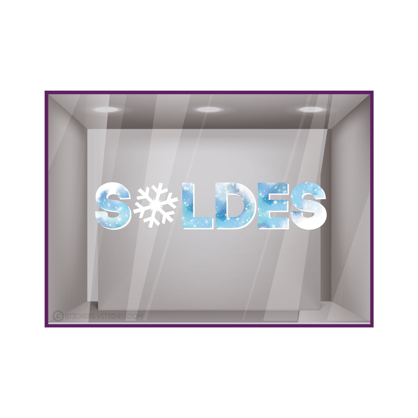 Sticker Soldes Givre vitrophanie promotions liquidation destockage hiver décoration magasin