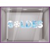 Sticker Soldes Givre vitrophanie promotions liquidation destockage hiver décoration magasin