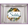 Sticker Soldes Octogone Motif Floral Bleu Vitrophanie Magasin Boutique Pourcentage calicot fabricant paris