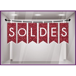 Sticker Soldes Banderoles Pailleté Rouge vitrophanie liquidation destockage promotion vitre enseigne boutique fournisseur