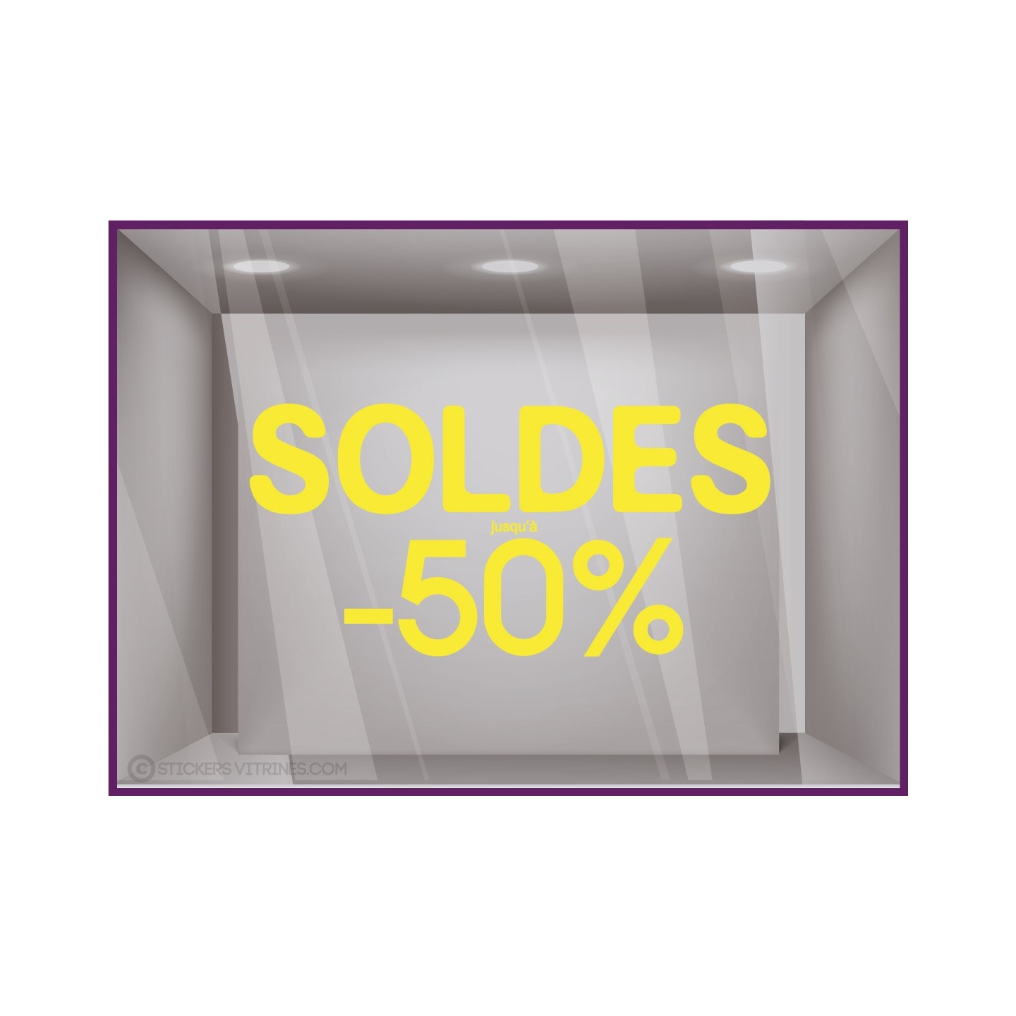 Sticker Soldes Simple Jusqu'`a - 50% vitrophanie promotions idee deco pourcentage remise vitrine enseigne mode