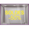 Sticker Soldes Simple Jusqu'`a - 50% vitrophanie promotions idee deco pourcentage remise vitrine enseigne mode