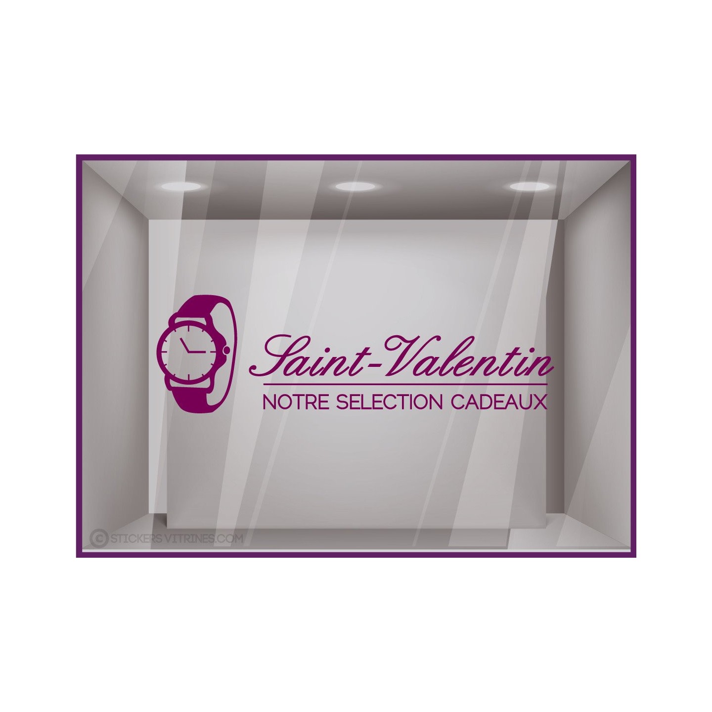 Sticker Montre Saint-Valentin vitrine devanture bijouterie magasin lettrage adhesif calicot vitrophanie vitre horloger