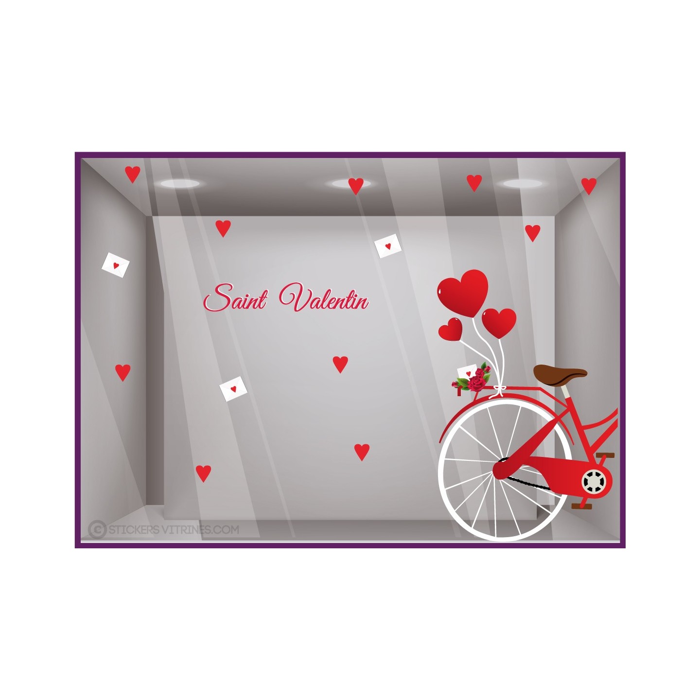 Kit de Stickers Vélo Ballons St Valentin vitrophanie 14 fevrier enseigne vitrine magasin fleuriste bijouterie coeur lettre