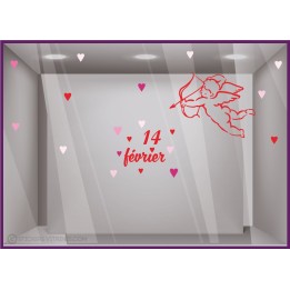 Sticker Cupidon St Valentin amour coeur 14 fevrier vitrophanie vitrine idee deco boutique magasin fleuriste saint bijouterie