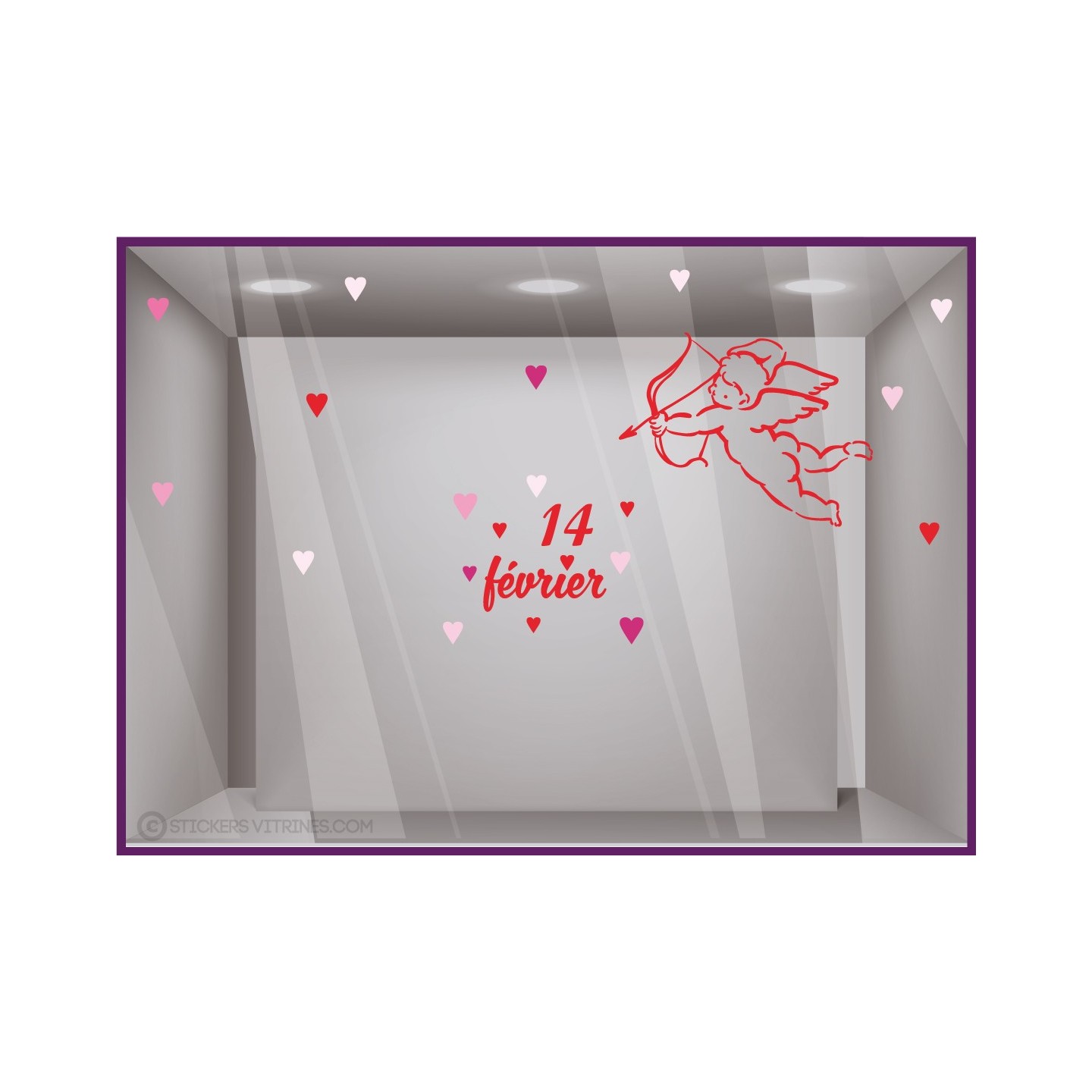 Sticker Cupidon St Valentin amour coeur 14 fevrier vitrophanie vitrine idee deco boutique magasin fleuriste saint bijouterie