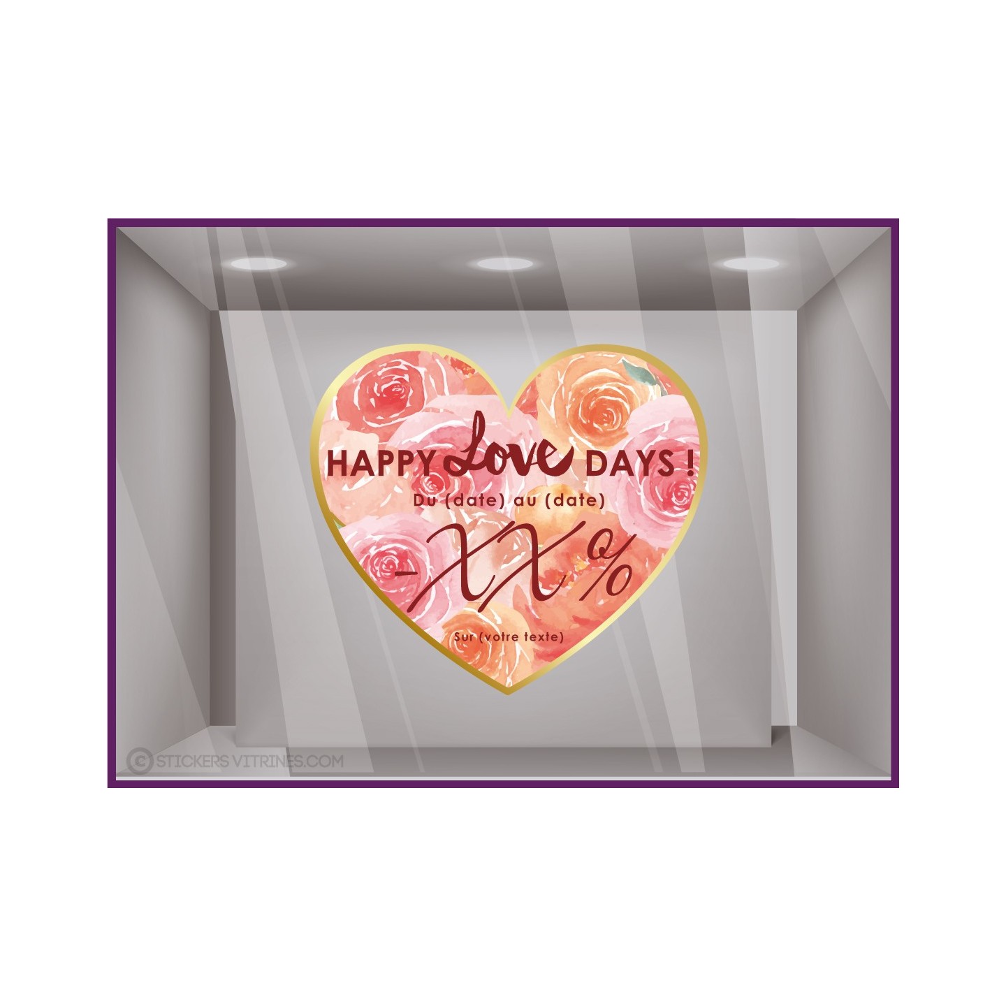 Sticker Promotion Coeur Rose A Personnaliser Vitrophanie Boutique Calicot Promotions Offres fleuriste bijouterie st valentin