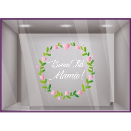 Sticker Couronne Bonne Fête Mamie Coeur Fleuriste Bijouterie Magasin Boutique Vitrine Fête des grands mères