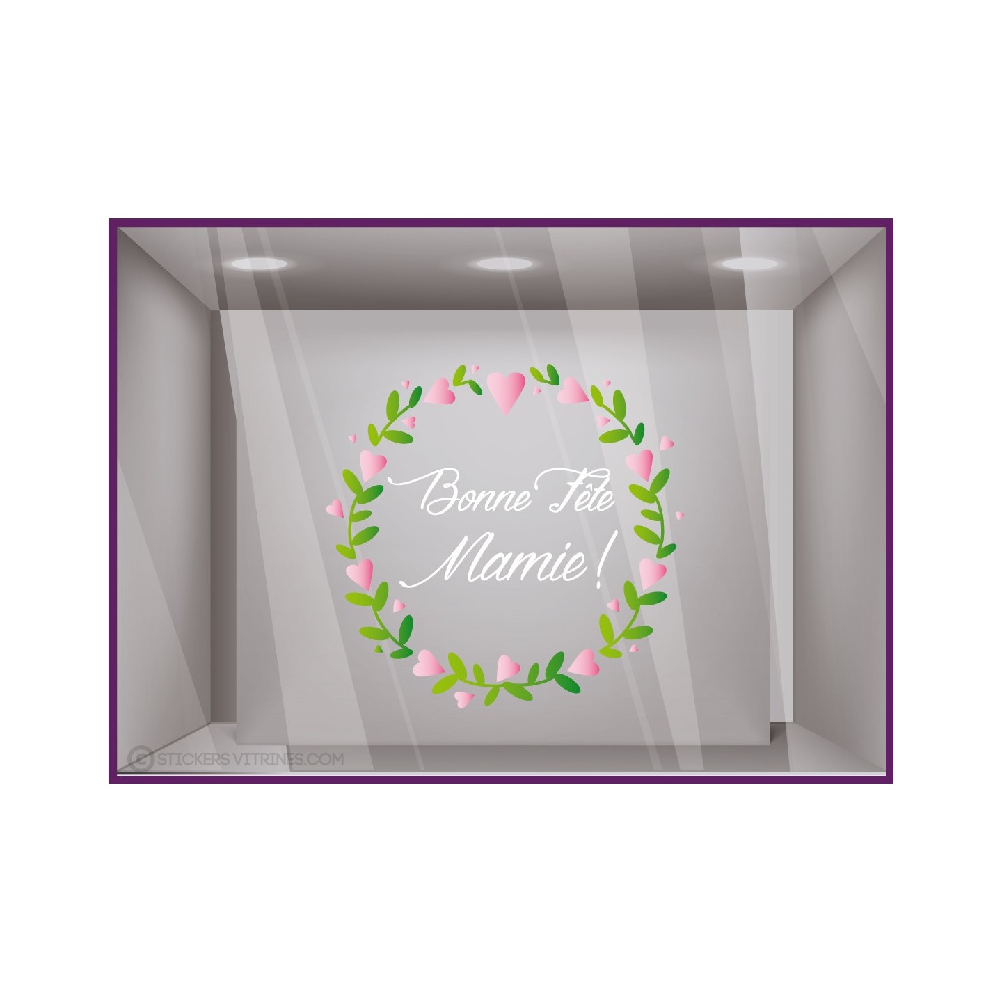 Sticker Couronne Bonne Fête Mamie Coeur Fleuriste Bijouterie Magasin Boutique Vitrine Fête des grands mères