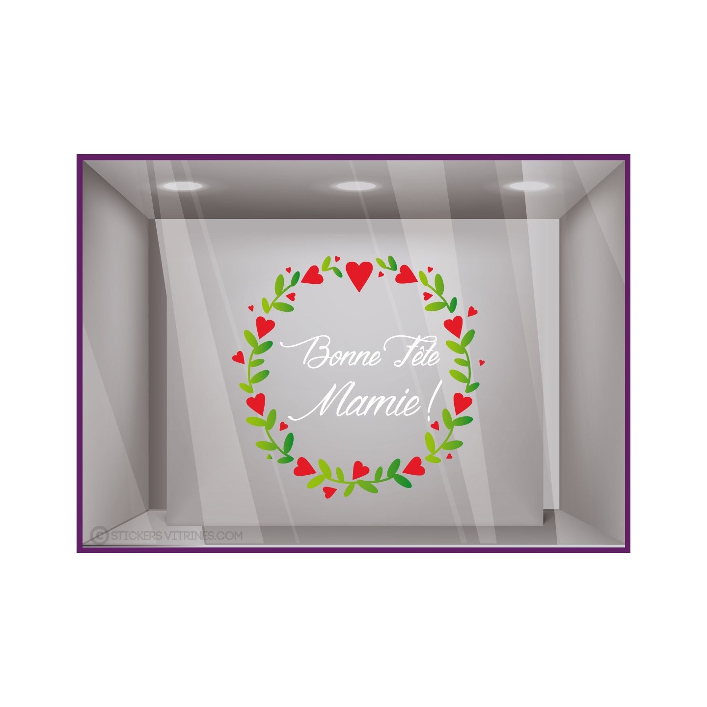 Sticker Couronne Bonne Fête Mamie Coeur Fleuriste Bijouterie Magasin Boutique Vitrine Fête des grands mères