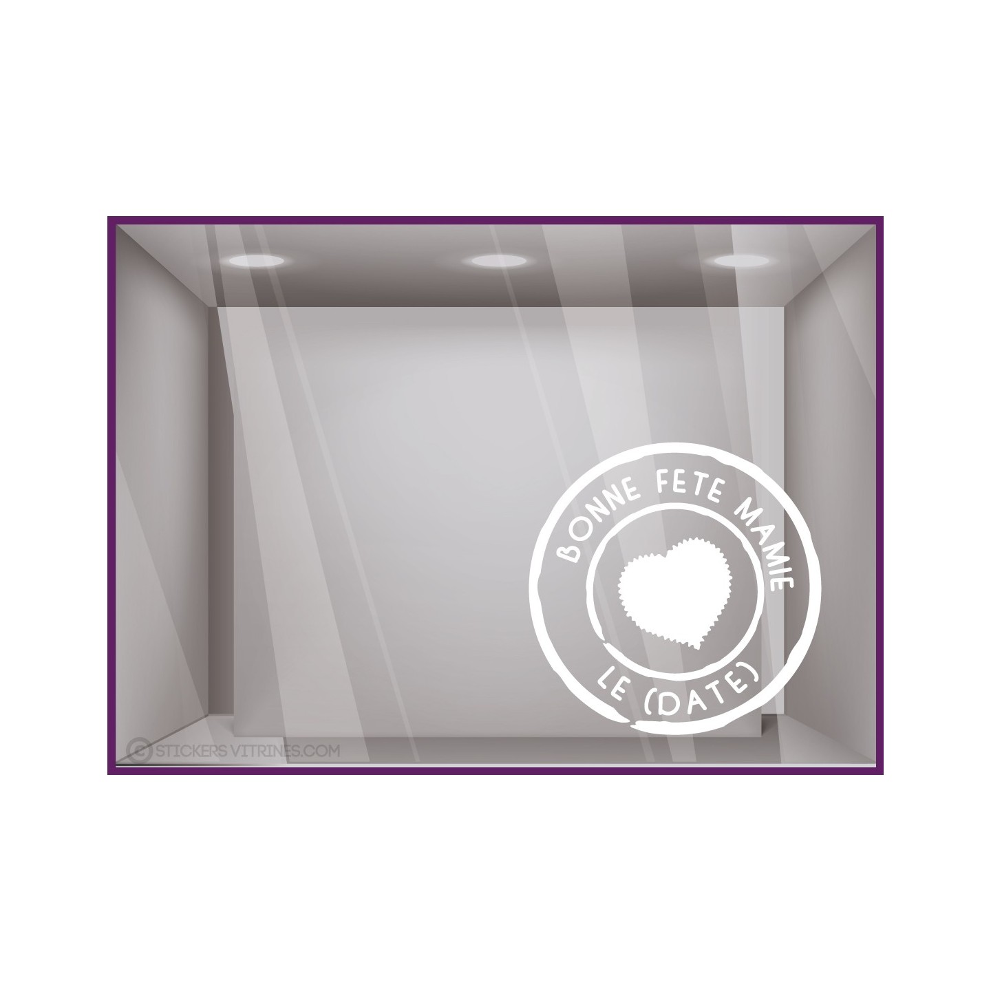 Sticker Timbre Bonne Fête Mamie Coeur Lettrage Fête des grands-mères Boutique Vitrine Magasin Fleuriste Bijouterie