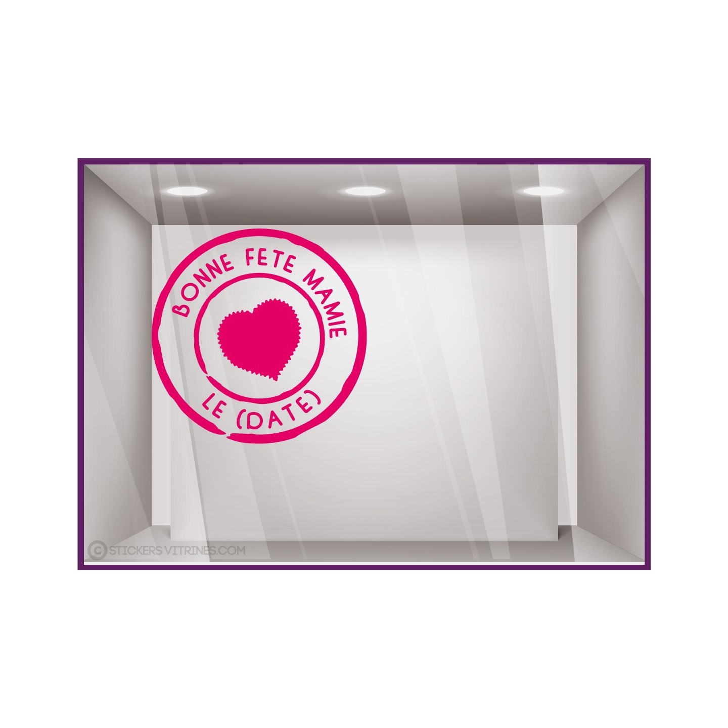 Sticker Timbre Bonne Fête Mamie Coeur Lettrage Fête des grands-mères Boutique Vitrine Magasin Fleuriste Bijouterie