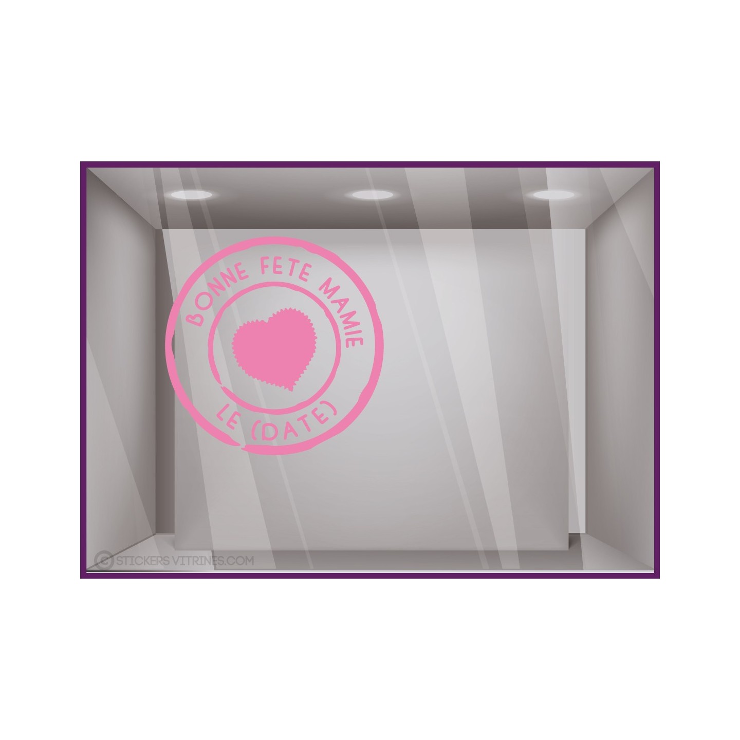 Sticker Timbre Bonne Fête Mamie Coeur Lettrage Fête des grands-mères Boutique Vitrine Magasin Fleuriste Bijouterie
