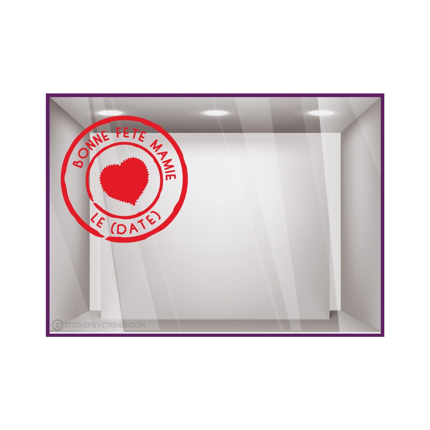 Sticker Timbre Bonne Fête Mamie Coeur Lettrage Fête des grands-mères Boutique Vitrine Magasin Fleuriste Bijouterie