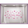 Sticker Je t'aime Maman Petits Coeurs Fleuriste Bijouterie Boutique Magasin Vitrine Vitrophanie Fête des grands-mères