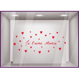 Sticker Je t'aime Maman Petits Coeurs Fleuriste Bijouterie Boutique Magasin Vitrine Vitrophanie Fête des grands-mères