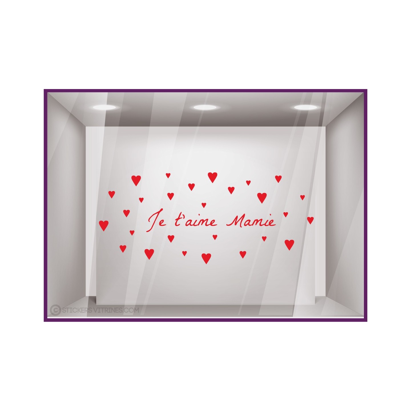 Sticker Je t'aime Maman Petits Coeurs Fleuriste Bijouterie Boutique Magasin Vitrine Vitrophanie Fête des grands-mères