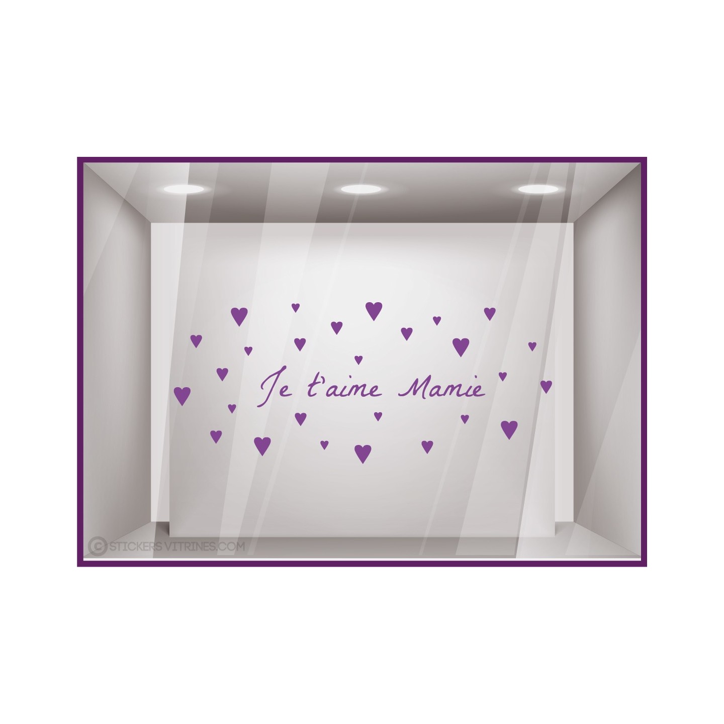 Sticker Je t'aime Maman Petits Coeurs Fleuriste Bijouterie Boutique Magasin Vitrine Vitrophanie Fête des grands-mères