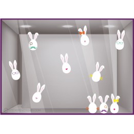 Autocollant déco vitrine enseigne adhésif vitrophanie Joyeuses Pâques oeufs lapin chocolat boulangerie patisserie