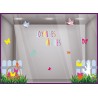 Sticker vitrine calicot vitrophanie autocollant idée déco Pâques  panier barrières chocolats lapin boulangerie patisserie 