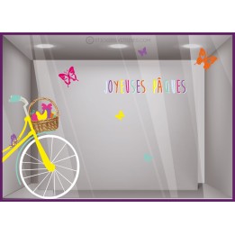 Calicot idée déco vitrine adhésif lettrage magasin Pâques vélo oeufs chocolat boulangerie patisserie fleuriste 
