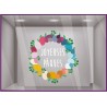Sticker Couronne Joyeuses Paques oeufs adhésif boulangerie patisserie fleuriste chocolaterie déco vitrine boutique calicot