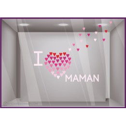Sticker I Love Maman Petits coeurs fete des meres vitrine fleuriste mode bijouterie parfumerie institut beaute lettrage adhesif