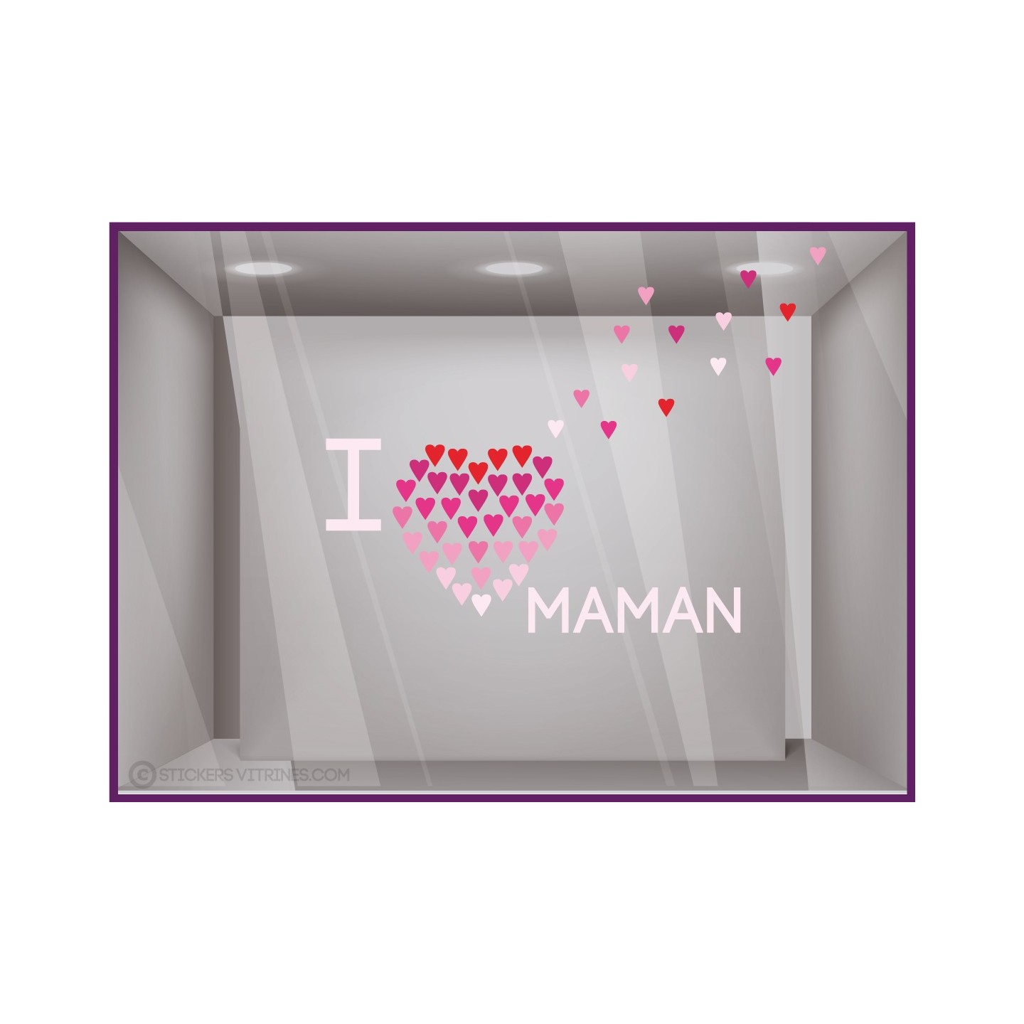 Sticker I Love Maman Petits coeurs fete des meres vitrine fleuriste mode bijouterie parfumerie institut beaute lettrage adhesif