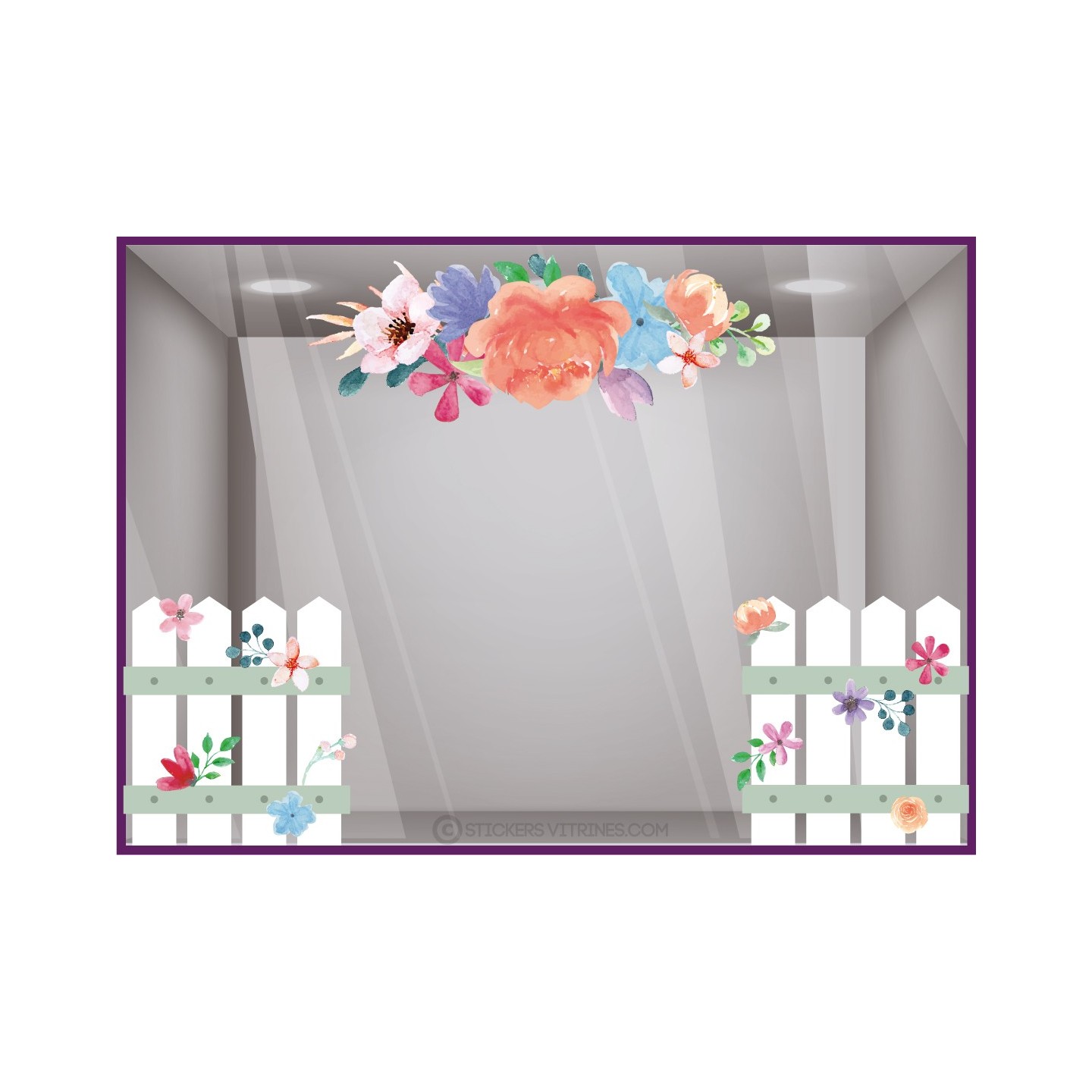 KIt de stickers barrieres fleurs pastels Printemps Fleuriste calicot autocollant vitrophanie mode parfumerie boulangerie