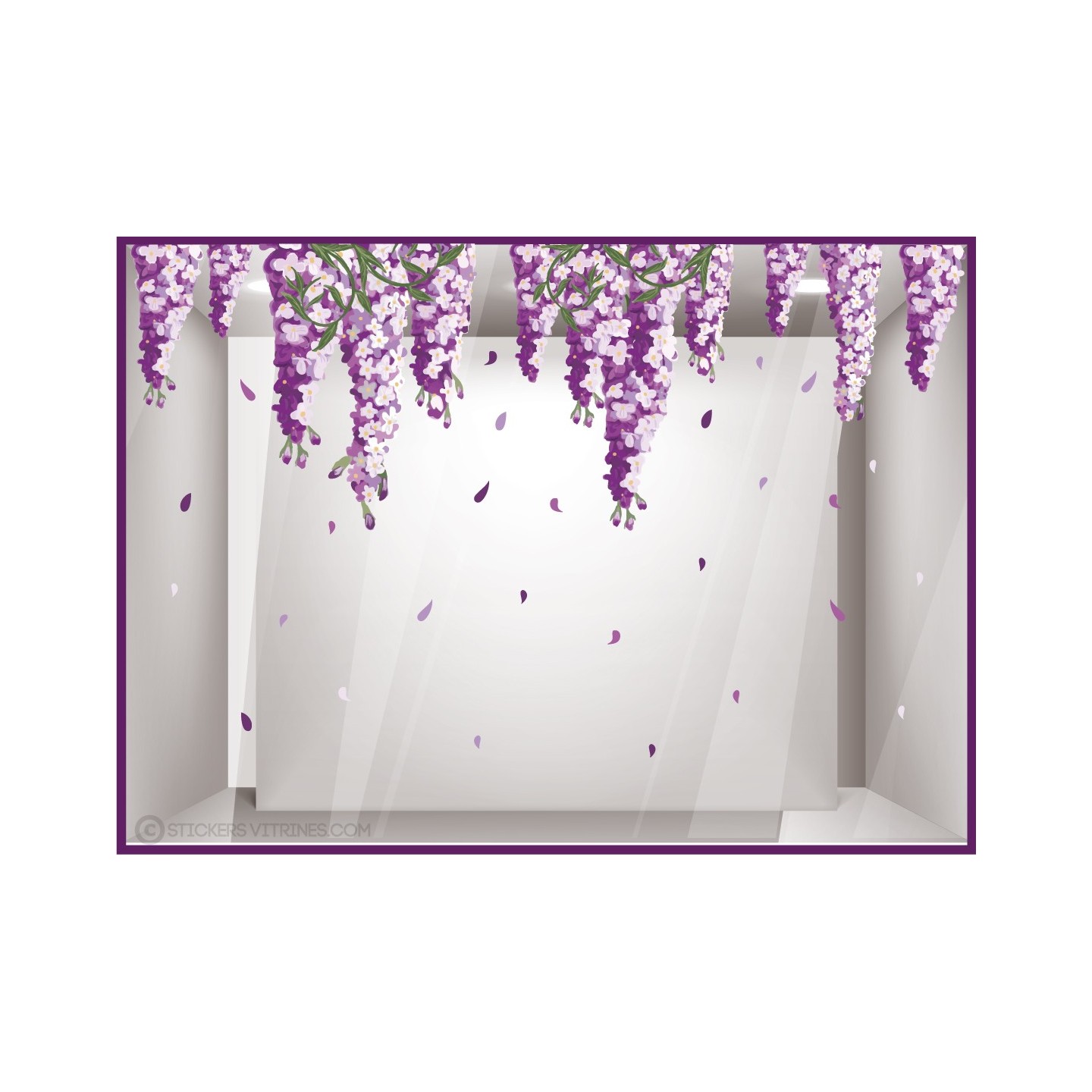 KIt de stickers glycines Printemps Fleuriste enseigne adhésif autocollant vitrophanie mode parfumerie calicot bijouterie 