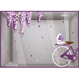 Kit de stickers velo glycines Printemps Fleuriste lettrage Adhésif hello spring autocollant vitrophanie mode parfumerie calicot