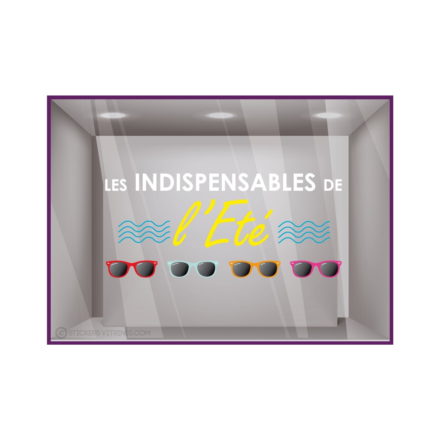 Les indispensables de l'été Lunettes opticiens vitrine adhésif vitrophanie calicot mode décoration lettrage adhesif