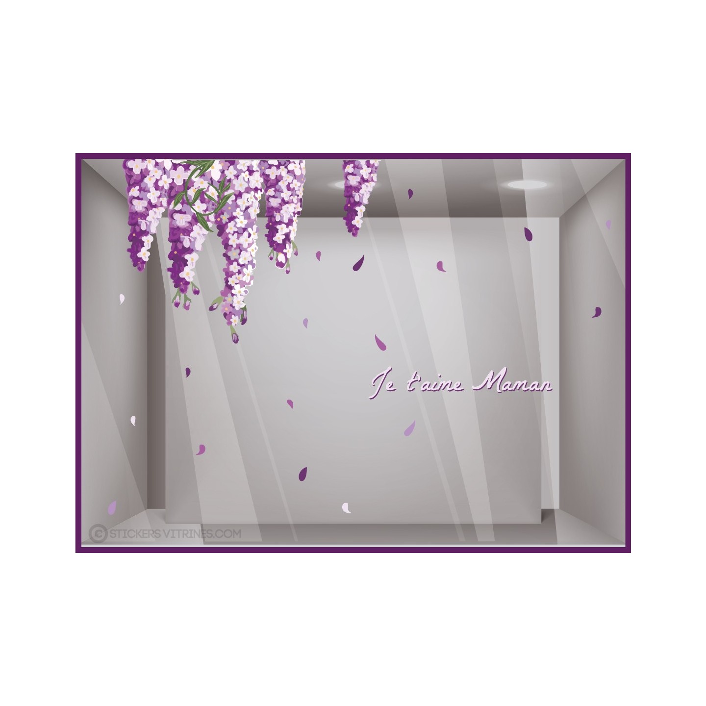 KIt de stickers je t'aime maman glycines fete des meres Fleuriste lettrage Adhésif autocollant vitrophanie mode parfumerie