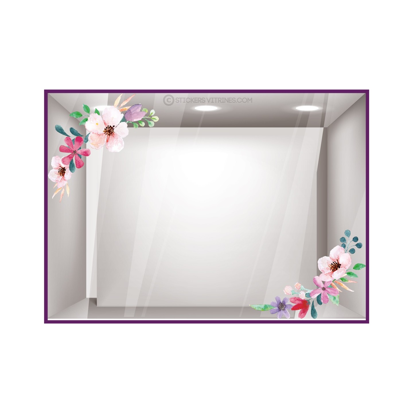 Kit de Stickers 2 Angles Fleurs adhésif pour devanture printemps vitrophanie calicot mode parfumerie institut beaute