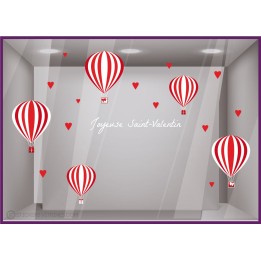 Kit de Stickers Montgolfieres Saint-Valentin lettrage adhesif autocollant calicot vitrophanie devanture vitrine commerce magasin