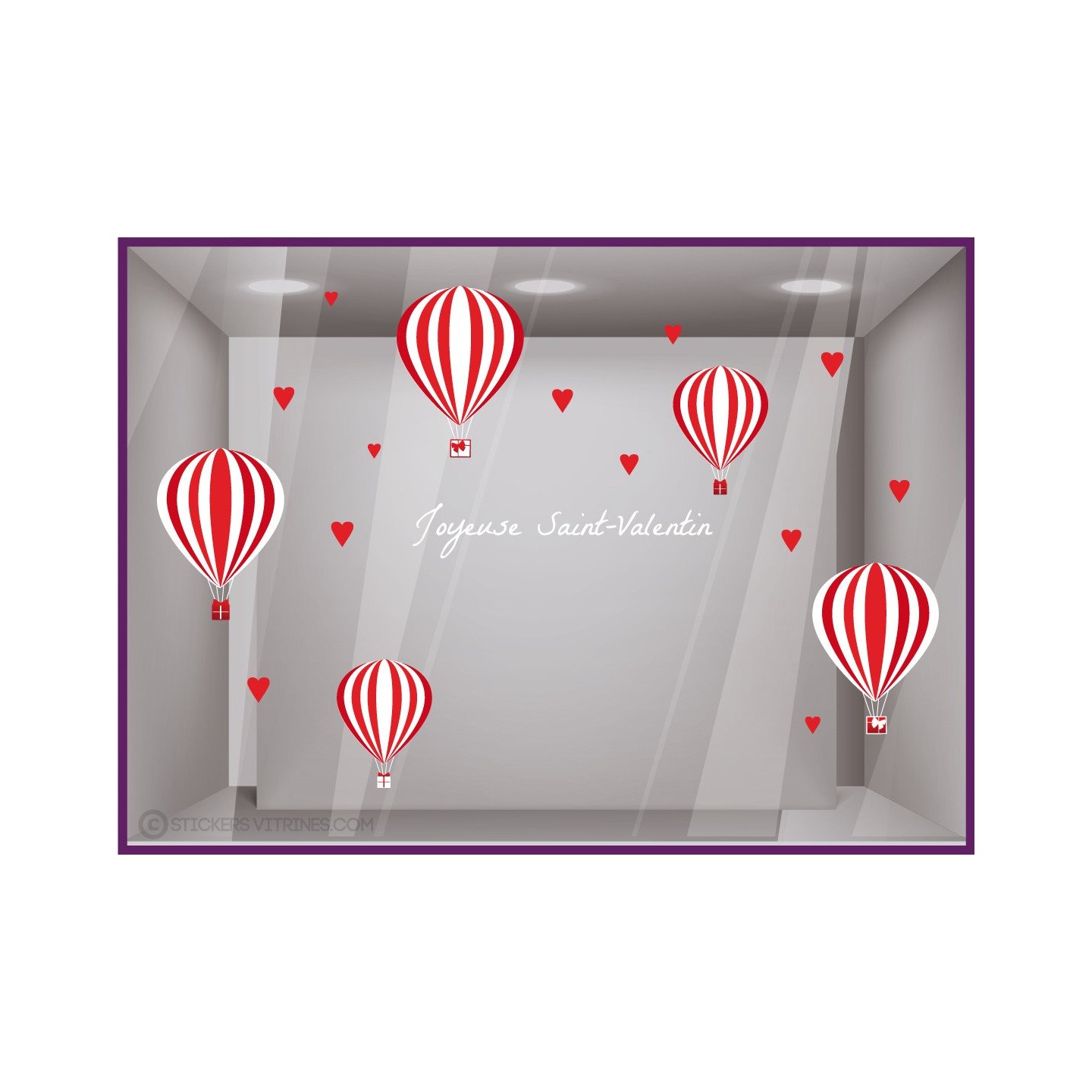 Kit de Stickers Montgolfieres Saint-Valentin lettrage adhesif autocollant calicot vitrophanie devanture vitrine commerce magasin