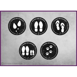 5 Stickers sol rond distance de securite empreintes covid-19 coronavirus  signaletique pharmacie bureau boutique signalisation