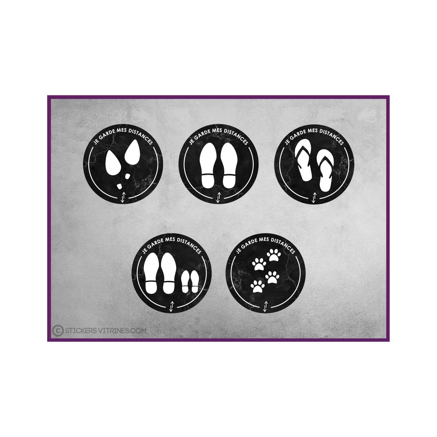 5 Stickers sol rond distance de securite empreintes covid-19 coronavirus  signaletique pharmacie bureau boutique signalisation
