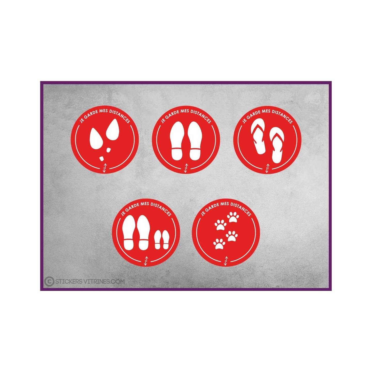 5 Stickers sol rond distance de securite empreintes covid-19 coronavirus  signaletique pharmacie bureau boutique signalisation