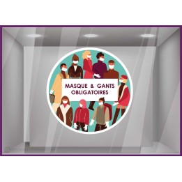 Sticker Masque Gants Obligatoire coronavirus signaletique covid-19 pharmacie bureau cabinet medical vitrophanie