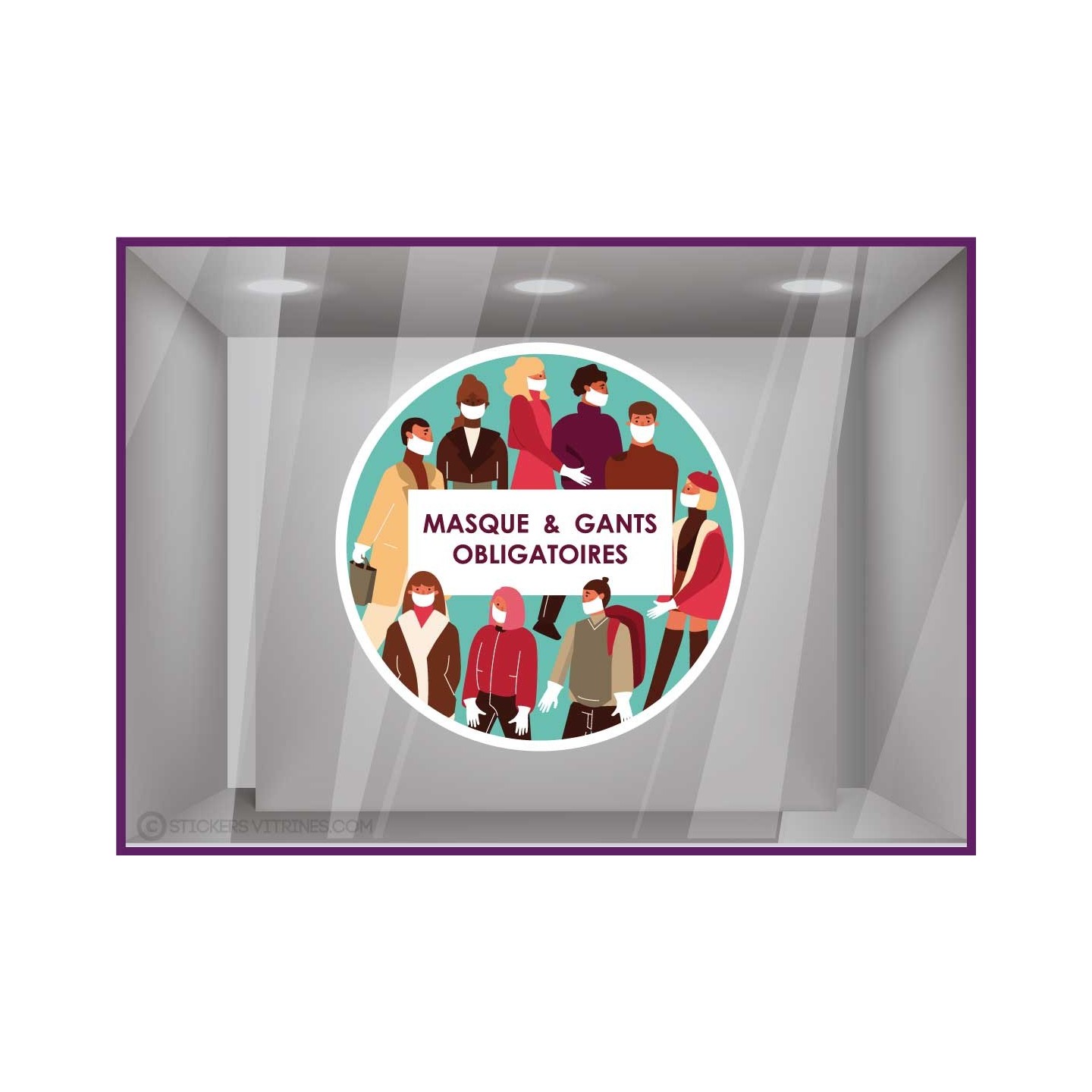 Sticker Masque Gants Obligatoire coronavirus signaletique covid-19 pharmacie bureau cabinet medical vitrophanie