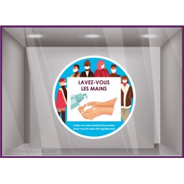 Sticker lavez-vous les mains coronavirus signaletique covid-19 pharmacie bureau cabinet medical vitrophanie