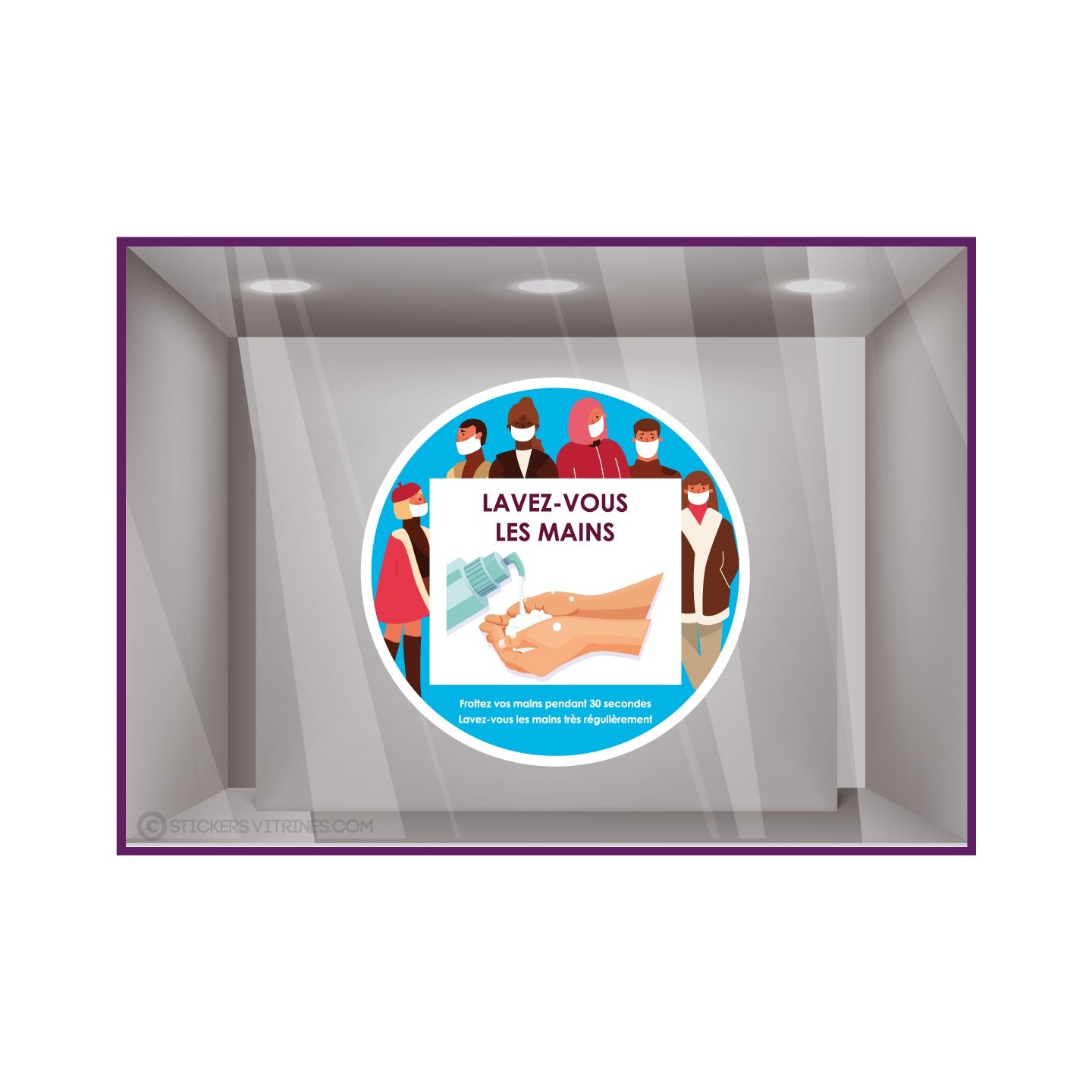 Sticker lavez-vous les mains coronavirus signaletique covid-19 pharmacie bureau cabinet medical vitrophanie