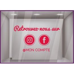 Sticker Retrouvez Nous Sur Facebook + Instagram à personnaliser Autocollant Adhésif Vitrine Réseaux sociaux Magasin