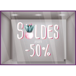 Sticker Soldes Cactus -50% mode pret a porter maroquinerie decoration ete promotion destockage braderie liquidation commerce