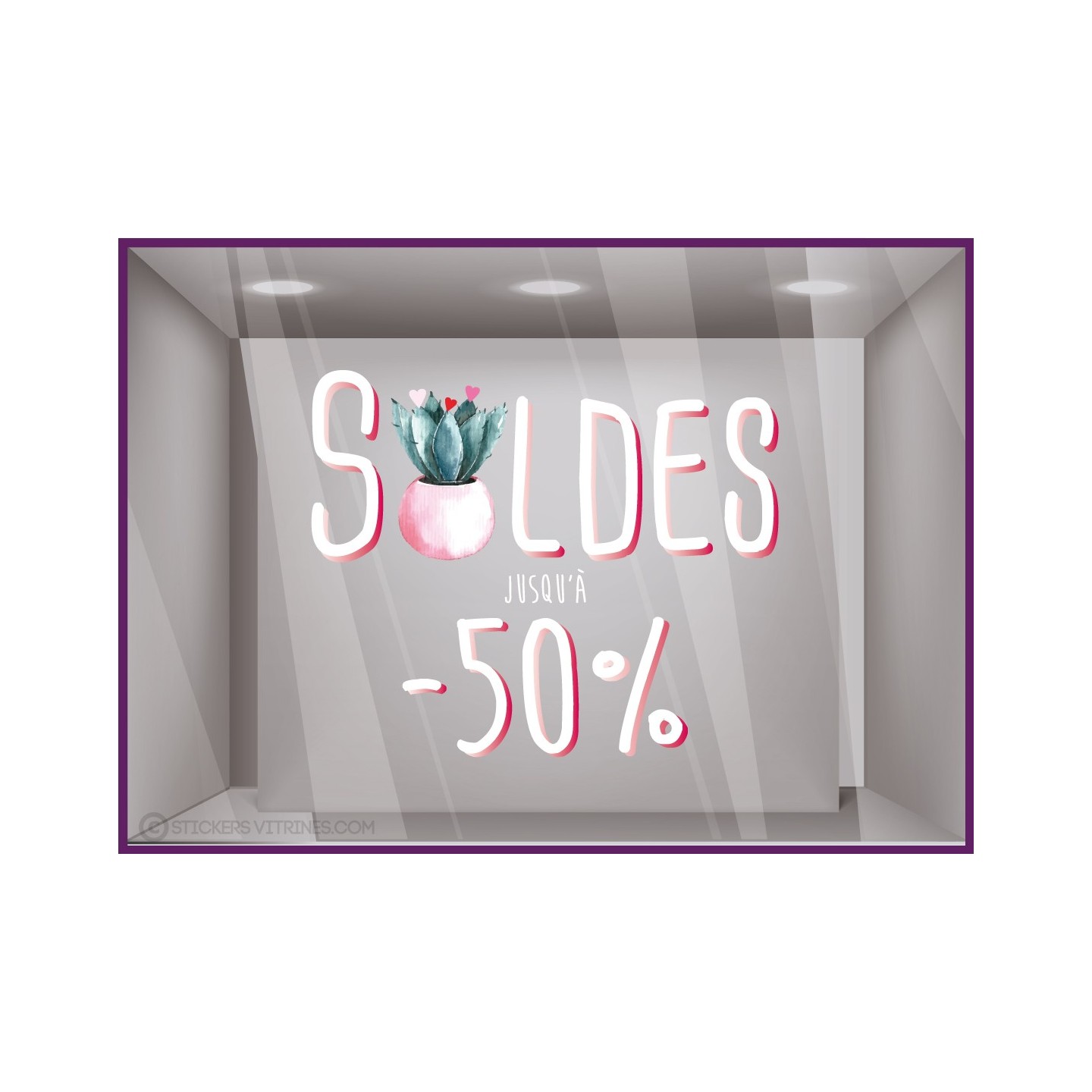 Sticker Soldes Cactus -50% mode pret a porter maroquinerie decoration ete promotion destockage braderie liquidation commerce