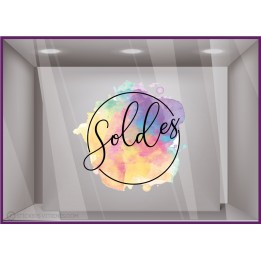 Sticker Soldes Tache Aquarelle pret a porter maroquinerie autocollant ete promotion destockage braderie commerce pourcentage 50%